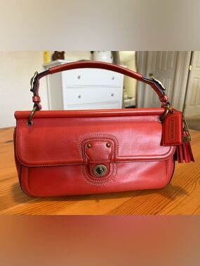 Coach Willis Legacy City Red Leather Satchel Crossbody Bag